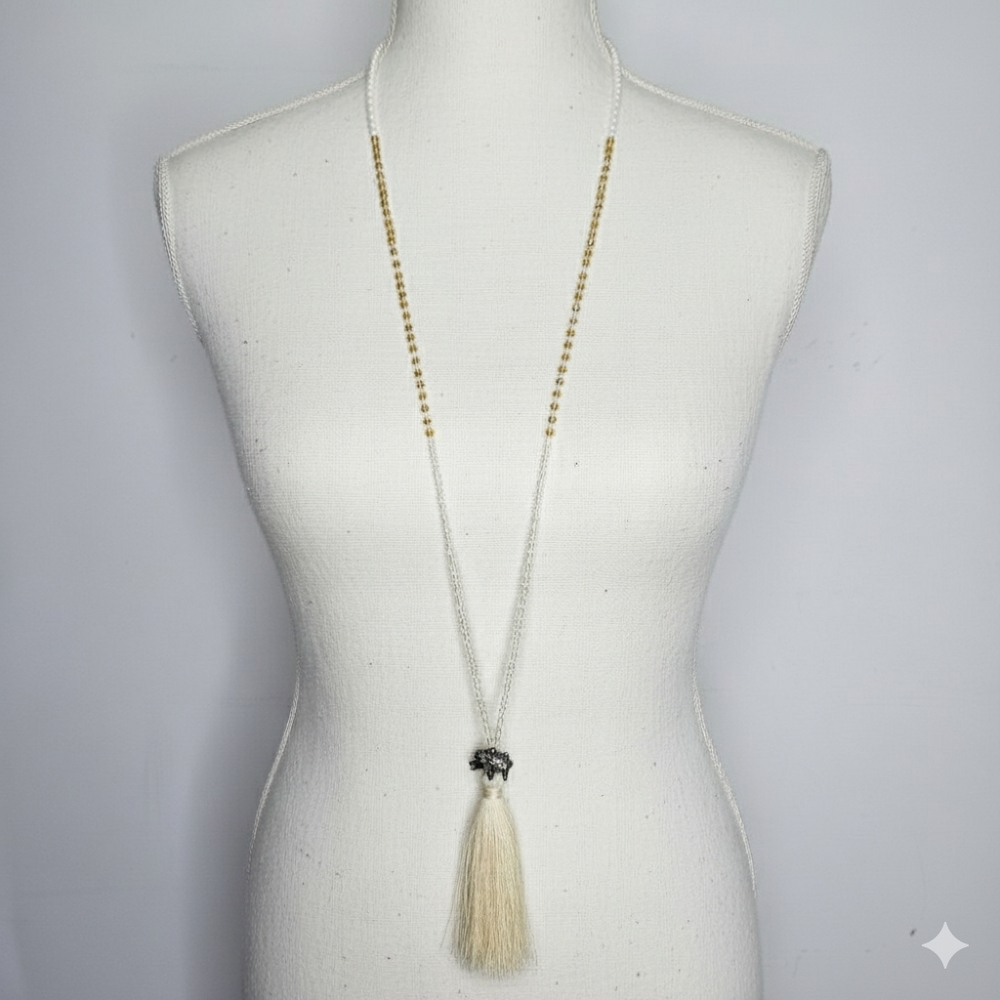 Zacasha 38" Tassel Necklace India Elephant Faceted Glass Beaded Hand Knotted